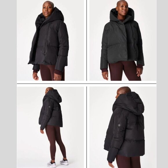 SWEATY BETTY Cocoon Down Wrap Short Jacket Black Size M - Picture 2 of 10